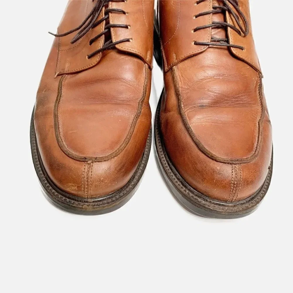 Johnston & Murphy Men's Shoes Oxfords Brown Leather Apron Toe Made in Italy - 10